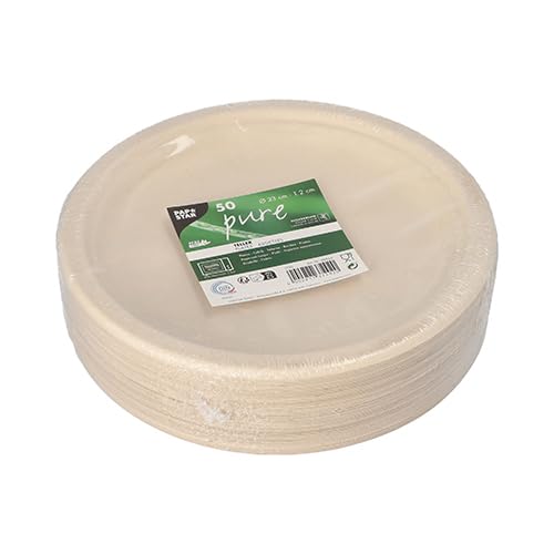 500 platos de caña de azúcar 'pure' sin dividir, diámetro de 23 cm, 2 cm, color natural