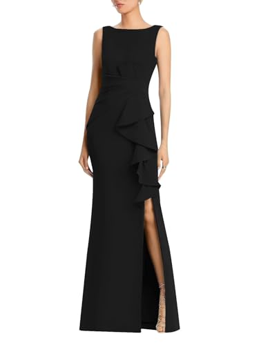 Fivsole Satin Mother of The Bride Dresses for Women Long Slit Mermaid Ruched Formal Evening Gowns