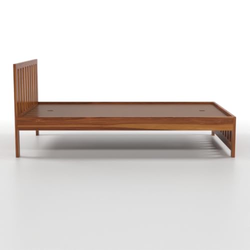 Image of Solid Sheesham Wood Single Size Bed Without Storage | Contemporary Wooden Single Cot with Slatted Headboard & Footboard | Strong Wooden Divan Bed for Bedroom (Honey Finish)