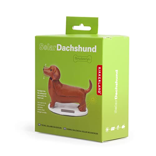 Kikkerland Solar Powered Dachshund Wiener Dog Sculpture Novelty Figurine Boudewijn Office Desk Home Kids Toys Gift