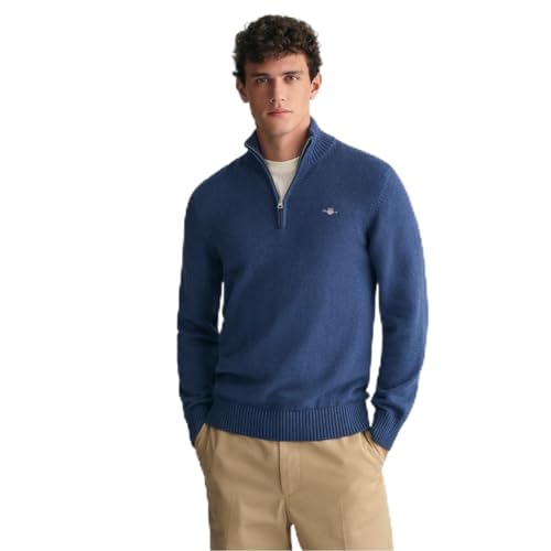 GANT Mens Cotton Half Zip Cream Sweater Marine Blue XXL