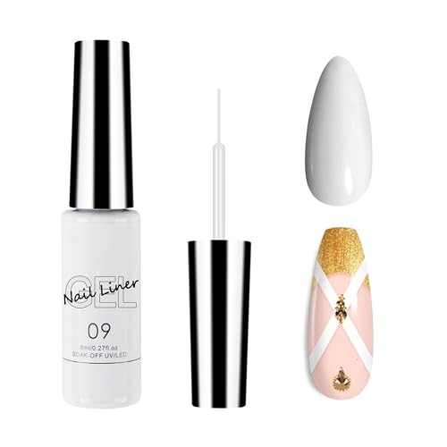 Weiß Gel Nagellack Liner, FarbeGel für Nägel für French Nail Art Nageldesign, UV Fineliner Polish für Nagel Design, Gel Farben für Fineliner, Ungiftig Nagelack für Frauen Home DIY Salon