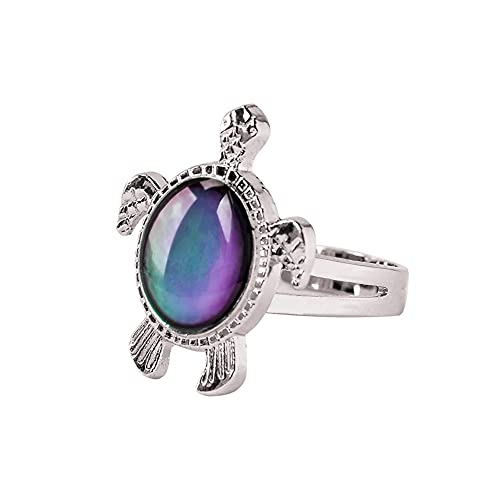 COLORFUL BLING Mood Ring Color Changing Noctilucent Open Rings Heart Shape Star Butterfly Moon Charms Adjustable Jewelry Glow in The Dark (G turtle)