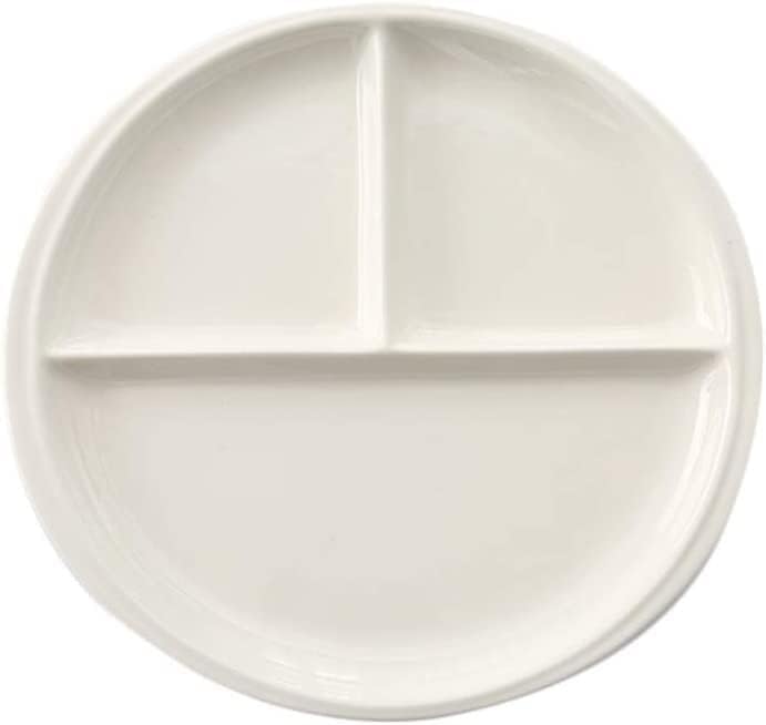 Ceramic tableware household two-piece dinner plate, 10-inch porcelain divider plate three-grid lunch plate salad meat rice round plate tableware supplies for home K