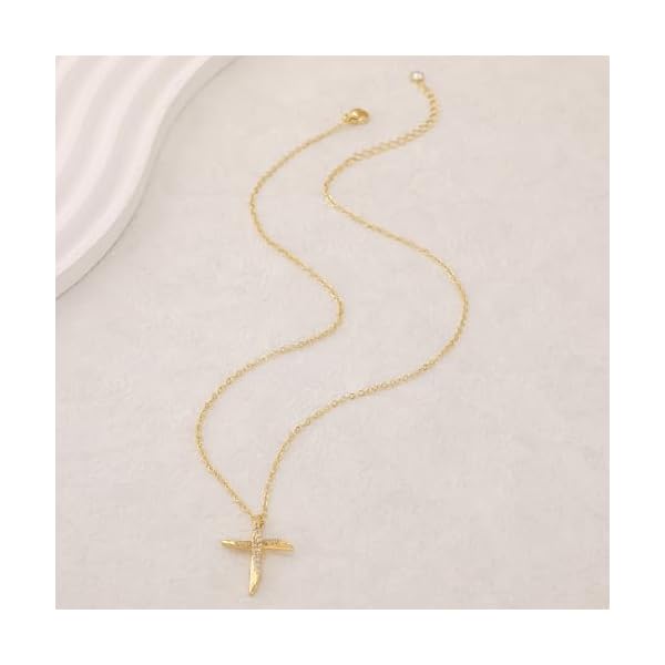BERISO Diamond Cross Necklace for women 14K Gold Plated Cross Cubic Zirconia Pendant Necklace Dainty Gold Cross Necklaces for Women Cute Gold Jewelry - Image 6