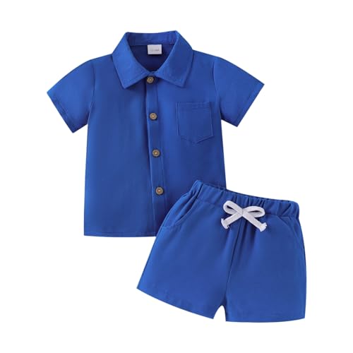 Image of Toddler Boy Clothes Summer Outfits Button Down Shirt Shorts Set 1-5T