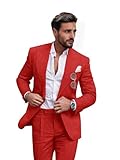 Linen Suits for Men 2 Piece Red Formal Tuxedo Suit Summer Wear Set Prom Groomsmen Homecoming Jacket and Pants XL