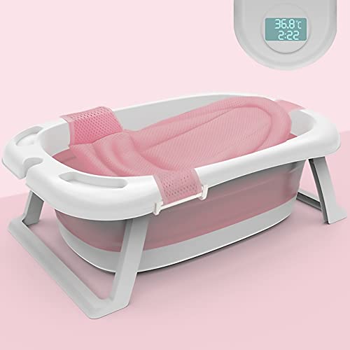 Collapsible Baby Bathtub Baby Tub Foldable Infant Shower Basin with Bath Mat & Temperature Sensor Tub Portable Baby Bathtub Washing Tub Small Pets Bathtub Temperature Bath Without Lid