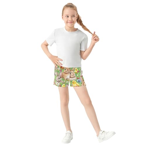 Girls Shorts Cute Animal Print Athletic Sleep Pajama Rabbit Yellow Chicks Flower Green Teens Summer Clothes, X-Small2