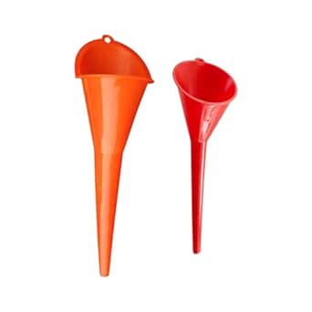2PCS Long Neck Oil Funnels, Multi-Purpose Spill Saver Funnel, Plastic Funnel for Filling Automotive Oils Lubricants Engine Oils Water Diesel Fuel Kerosene and Other Liquids (Small Red+Orange)
