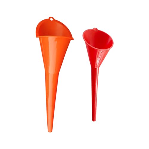 2PCS Long Neck Oil Funnels Multi-Purpose Spill Saver Funnel Plastic Funnel for Filling Automotive Oils Lubricants Engine Oils Water Diesel Fuel Kerosene and Other Liquids (Small Red+Orange)