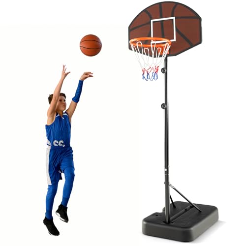 COSTWAY Canasta Baloncesto Exterior, Altura Ajustable de 3 Niveles, 1,72 a 2m, Móvil con Ruedas, Aro de Baloncesto para Niños Adultos, Interior y Exterior