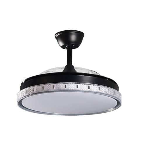 Ventilateur de plafond noir à pales rétractables avec LED et télécommande DRW