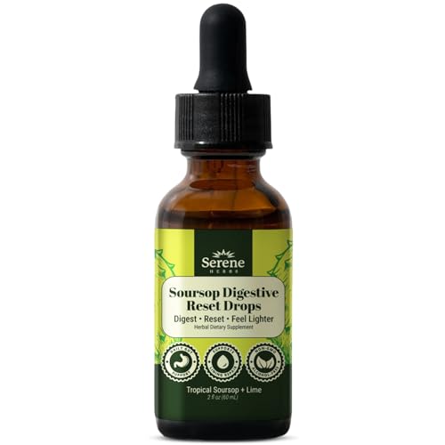 Serene Herbs Soursop Digestive Reset Drops 2 fl oz Tropical Soursop & Lime Liquid Supplement Supports Digestion
