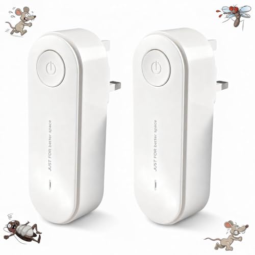 2PCS Ultrasonic Dust Mite Repeller Plug In, Dust Mite Allergy Controller with UK Plug, Quiet Mite Control Device for Bedroom Mattress Wardrobe Sofa Pet Room Home