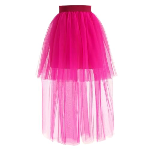 Women Hi-Lo Long Tutu Tulle Bustle Skirt Tulle Skirt A Line Tulle Dress Elastic Waist Festival Party Skirt
