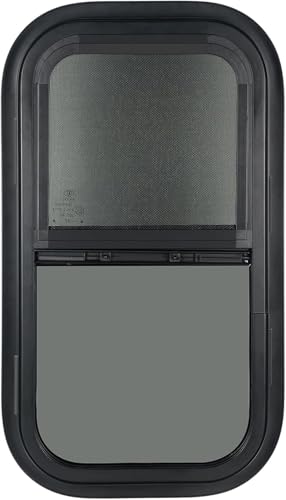 Entry Door Window May Detach - 2017-2022 Airstream Basecamp 16, & 2021-2022 Basecamp 20 Travel Trailers 2 OUTPRIZE Vertical RV Window, 12' W x 22' H Tinted Sliding RV Window with Net Screen and Trim Ring, Suitable for 1-1/8' Thick Walls, DOT Approved