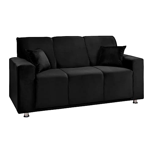 Sófa 3 Lugares Fixo Tokyo Veludo Preto - Speciale Home