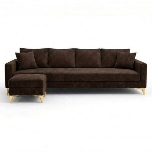Image of Classiq Rich 5 Seater L Shape Sofa Set with Movable Ottoman | Flexible Layout | Spacious Soft Touch Seating | Designer Sofa for Living Room (Dark Brown)