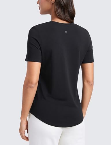 CRZ YOGA Womens Pima Cotton V Neck T-Shirt Short Sleeve Casual Workout Shirts Soft Summer Basic Tee Tops2