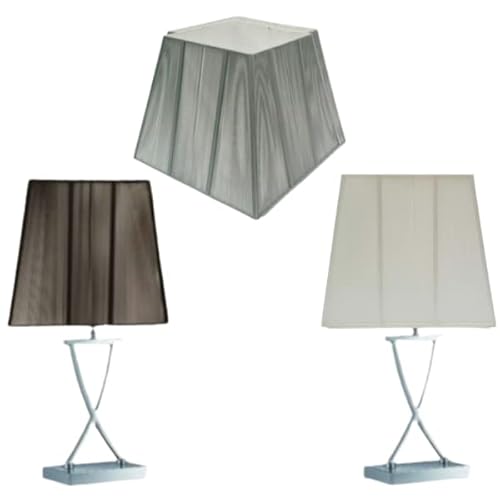 Modern Silk Fabric String Square Pyramid Shape Black Grey White Table & Floor Lamp Shade (16 Inch, Black)