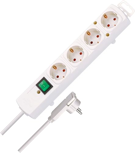Brennenstuhl Comfort-Line Plus Steckdosenleiste 4-Fach (Steckerleiste mit Flachstecker und Schalter, Mehrfachsteckdose mit 2m Kabel und extra Breiten Abständen der Steckdosen) weiß