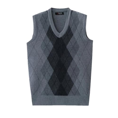 V-Neck Knitted Sweater Vest for Men Plaid Sleeveless Pullover Casual Waistcoat Tops