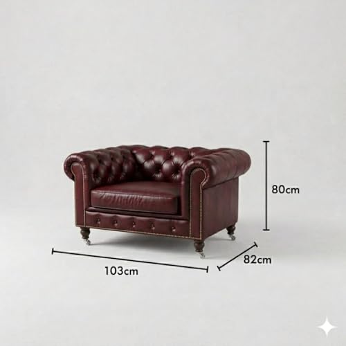 Image of Modern Classic Design Leatherette Luxury Chester Sofa Set with Button Tufted, Sofa for Living Room Home, Office and Lobby, Living Room Set (Burgundy, 1 Seater Sofa)