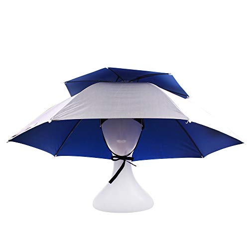 KASULAR Umbrella Hat Sun Rain Cap Double Layer, Elastic Headband, Adjustable Head Size