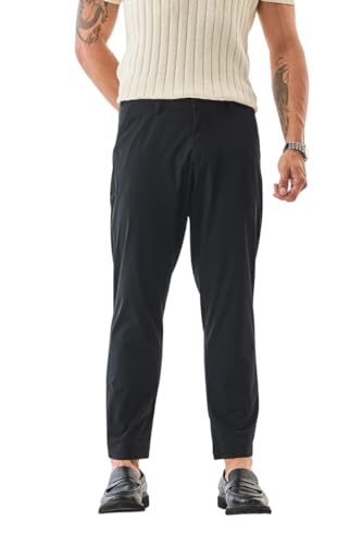Image of SNITCH Men Trousers | Slim Fit Mid Rise Solid Design | Rayon Blend with Medium Stretch & Smooth Texture | Button & Zip Closure for Casual & Office Wear