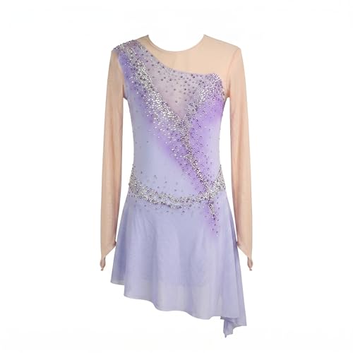 Robe de patinage artistique violette à manches longues pour femme et fille