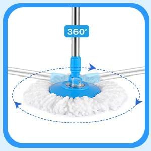 Image of Spin Mop with Extendable Handle, Multi-Surface Floor Cleaning System, Blue and White, Microfiber Pad, Rotating Head for Home, Kitchen