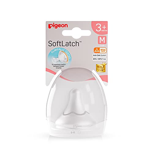 Image of Pigeon SoftLATCH Peristaltic Plus Nipple M Size (3+ Months) | Natural Latch | 1 Pc with Case