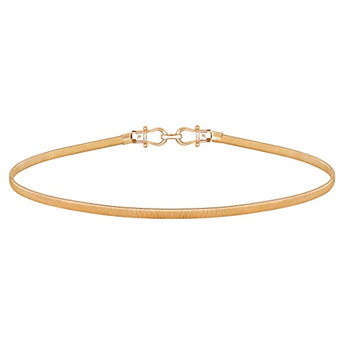 Jasgood Skinny Metal Waist Belt For Dress Fashion Gold Waistband Elastic Metal Chain Belt, A-Gold, Fit Waist 24”-28” #TOP5