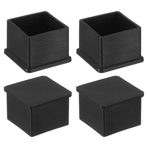 uxcell Plastic Furniture Leg Caps, 4Pcs 25x25mm Rectangle Chair Leg Tips Caps with Edges, Furniture Foot End Cap Cover Floor Protector for Table, Chair, Machinery Equipment Feet (Black)