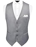 GUSLESON Men's Light Grey Vests Solid Suit Vest for Men Waistcoat and Pocket Square Set Vest Suit Tuxedo Set Wedding Party (0820-03-XL)