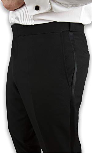 Sir Gregory Men's Fitted Flat Front Tuxedo Pants Formal Satin Stripe Trousers With Expandable Waistband (34" Waist) Black #TOP2