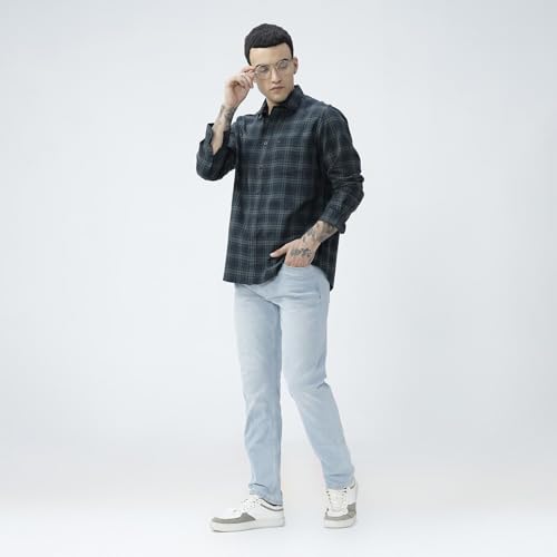Image of BASICS 100% Cotton Checked Shirt for Men | Slim Fit | Everyday Smart Casual Wear | Full Sleeve
