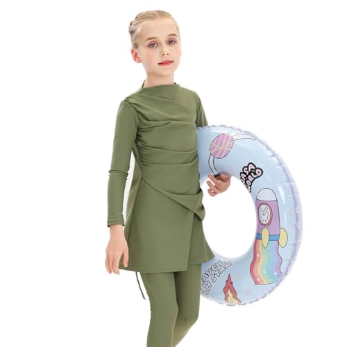 Image of Muslim Swimsuits for Girls Modest Swimwear Full Cover Hijab Burkini Islamic Top Pants Cap 3PCS Rash Guard Sets