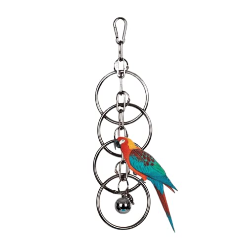 Parrot Supplies Stainless Steel Toy with Bell Bird Cage Hanging Bite Toy Cage Display Pendant for Large and Medium-Sized Birds Parakeet Budgie Cockatiel Conure African Greys (A-Large)