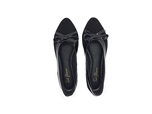 Sapatilhas Femininas Nobuck Vivo Verniz Bico Fino Laço Tamanho:38;Cor:Preto;Gênero:Feminino