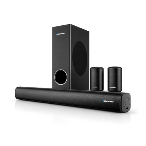 Image of Blaupunkt SBW Chicago HT5.1 Soundbar with Wired Subwoofer & Satellites, Bluetooth, HDMI, Optical, USB, AUX, DSP Sound, Remote Control for Room Home Theater (Black)