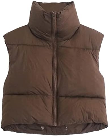 AUTOMET Women's Cropped Puffer Vest Winter Lightweight Sleeveless Warm Outerwear Vests Padded Gilet