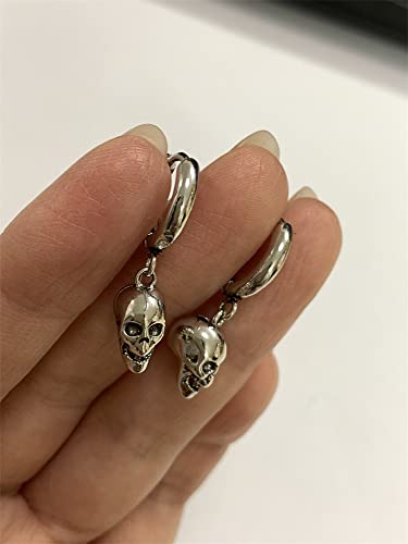 Punk Gothic Skull Dangle Hoop Earrings for Women Girls Silver-Toned with Charms Vintage Unique Skeleton Head Drop Dangling Cartliage Huggie Hoops Unisex Halloween Valentine Jewelry Gifts for Friends4