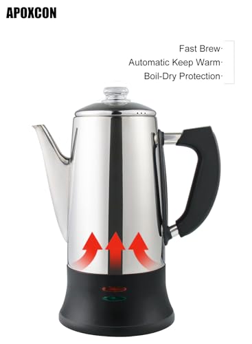 Apoxcon WEP1800-2 12 Cup Electric Coffee Percolator With Etl Approval Stainless Steel Coffee Maker With Heat Resistant Glass Knob Classic Look Cord-Less Server Coffee Pot thumb #7
