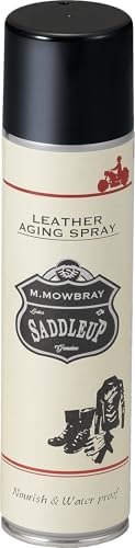 [M.モゥブレィ] [エム・モゥブレィサドルアップ] 栄養・防水スプレー エイジング レザージャケットのお手入れに ツヤ・保湿・防汚 レザーウェア ブーツ グローブ 財布 ラノリン ローズヒップ 220ml ガス抜きキャップつき レザーエイジングスプレー ニュートラルのサムネイル