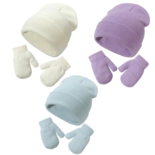 Baby Beanie Hat Gloves Set, Kids Winter Warm Knit Hat with glvoes
