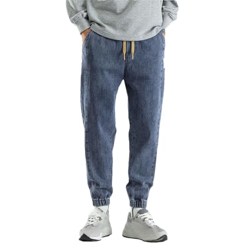 Men's Baggy Jeans Harem Pants Loose Fit Elastic Waist Oversize Tapered Denim Jogger Trousers