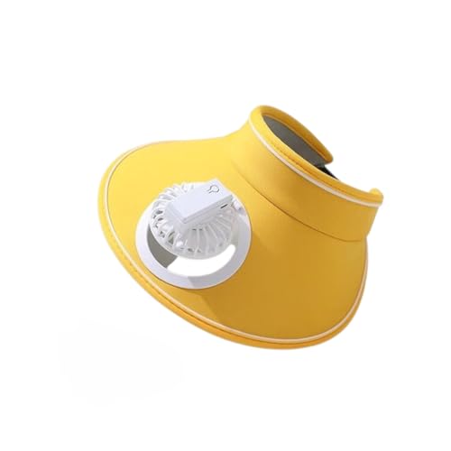 Wander Panda Kids Summer Outdoor Sports Cap with USB Rechargeable Fan Adjustable Hiking Hat UPF 50 Sport Sun Visor Hats Empty Top Baseball Cap Girls and Boys Sun Hat Yellow