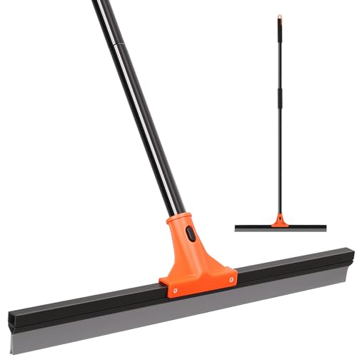 Raclette de sol robuste, grande raclette de sol de 60 cm avec balai et manche long de 150 cm, balai racloir de sol en caoutchouc pour garage, carrelage,...